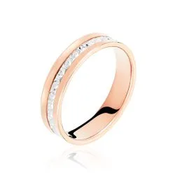 Histoire D'Or Alliance Fantaisie Diamantee Ruban Plat Or Bicolore