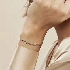 Histoire D'Or Bracelet Cameo Maille Alternee 1/3 Or Blanc -Boucles d'oreilles Bracelet Soldes B3BFBW0296 model0