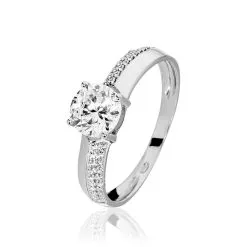 Histoire D'Or Bague Solitaire Messine Or Blanc Oxyde De Zirconium
