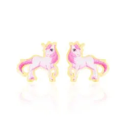 Histoire D'Or Boucles D'oreilles Puces Fantasila Cheval Or Jaune