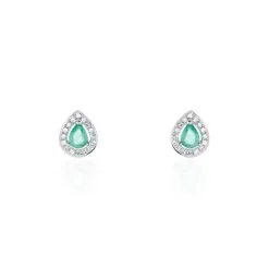 Histoire D'Or Boucles D'oreilles Puces Elheme Or Blanc Emeraude Et Diamant