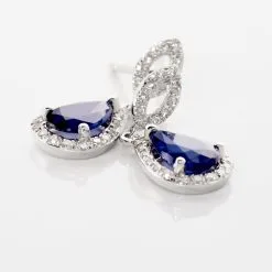 Histoire D'Or Boucles D'oreilles Puces Sissi Or Blanc Saphir Et Diamant -Boucles d'oreilles Bracelet Soldes B3OFBSB077 view2