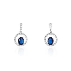 Histoire D'Or Boucles D'oreilles Pendantes Katerynn Or Blanc Saphir Diamants