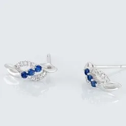 Histoire D'Or Boucles D'oreilles Puces Rosalyne Or Blanc Saphir Et Diamant -Boucles d'oreilles Bracelet Soldes B3OFBSB214 view2