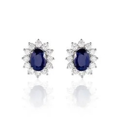 Histoire D'Or Boucles D'oreilles Puces Vladimir Or Blanc Saphir Et Diamant