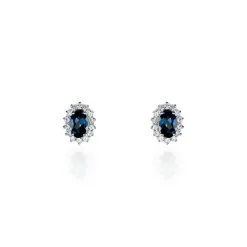 Histoire D'Or Boucles D'oreilles Or Blanc Quintilla Topazes London Blue Et Oxydes