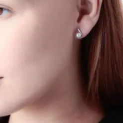 Histoire D'Or Boucles D'oreilles Puces Angel Or Blanc Perle De Culture Et Diamant -Boucles d'oreilles Bracelet Soldes B3OFBU2051 model0