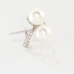Histoire D'Or Boucles D'oreilles Puces Angel Or Blanc Perle De Culture Et Diamant -Boucles d'oreilles Bracelet Soldes B3OFBU2051 view2