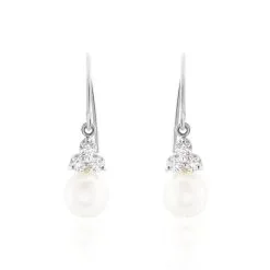 Histoire D'Or Boucles D'oreilles Pendantes Taissia Or Blanc Perle Culture Et Oxyde