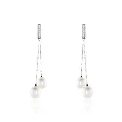 Histoire D'Or Boucles D'oreilles Pendantes Giacomo Or Blanc Perle De Culture