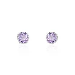 Histoire D'Or Boucles D'oreilles Puces Edy Serti Clos Or Blanc Amethyste