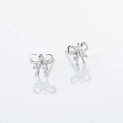 Histoire D'Or Boucles D'oreilles Puces Darina Noeud Or Blanc Oxyde De Zirconium -Boucles d'oreilles Bracelet Soldes B3OFBZW414 view2