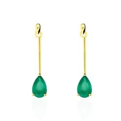 Histoire D'Or Boucles D'oreilles Pendantes Goutte Or Jaune Emeraude