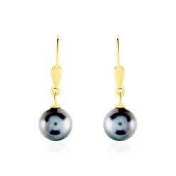 Histoire D'Or Boucles D'oreilles Puces Baroque Dormeuse Or Jaune Perle De Tahiti