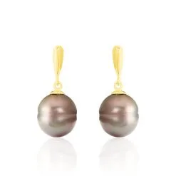Histoire D'Or Boucles D'oreilles Pendantes Semi-baroque Or Jaune Perle De Tahiti