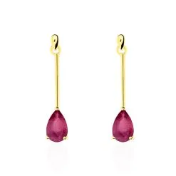 Histoire D'Or Boucles D'oreilles Pendantes Goutte Or Jaune Rubis