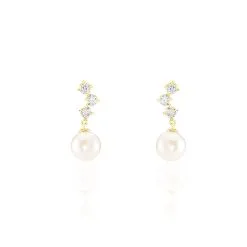 Histoire D'Or Boucles D'oreilles Pendantes Taiss Or Jaune Perle De Culture