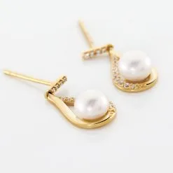 Histoire D'Or Boucles D'oreilles Pendantes Helin Or Jaune Perle De Culture Et Oxyde -Boucles d'oreilles Bracelet Soldes B3OFJU2286 view2