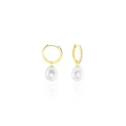 Histoire D'Or Créoles Anes Poire Or Jaune Perle De Culture Et Oxyde De Zirconium