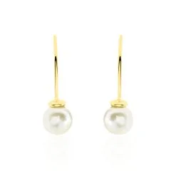 Histoire D'Or Créoles Alone Rondes Or Jaune Perle De Culture