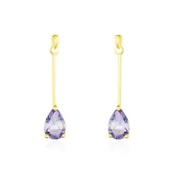 Histoire D'Or Boucles D'oreilles Pendantes Goutte Or Jaune Amethyste