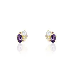 Histoire D'Or Boucles D'oreilles Pendantes Or Jaune Amethyste Et Topaze Et Péridot