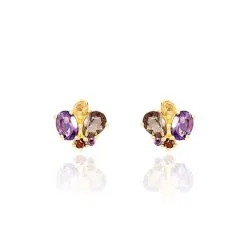 Histoire D'Or Boucles D'oreilles Pendantes Or Jaune Amethyste Et Quartz Et Citrine