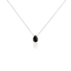 Histoire D'Or Collier Alvena Argent Blanc Rhodié Agate Noir