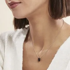 Histoire D'Or Collier Alvena Argent Blanc Rhodié Agate Noir -Boucles d'oreilles Bracelet Soldes FACFBFN011 model0