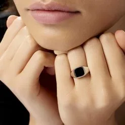 Histoire D'Or Chevalière Renelia Argent Blanc Blanc Onyx 13 Histoire D'Or Chevalière Renelia Argent Blanc Blanc Onyx -Boucles d'oreilles Bracelet Soldes FADFBXN060 model1