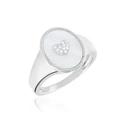 Histoire D'Or Chevalière Aracely Argent Blanc Nacre Oxyde De Zirconium