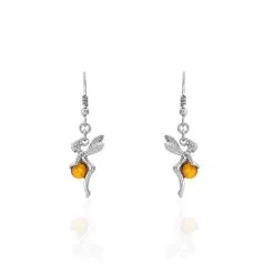 Histoire D'Or Boucles D'oreilles Pendantes Argent Blanc Abellia Ambre