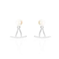 Histoire D'Or Bijoux D'oreilles Sylviane Argent Blanc Perle De Culture Et Oxyde