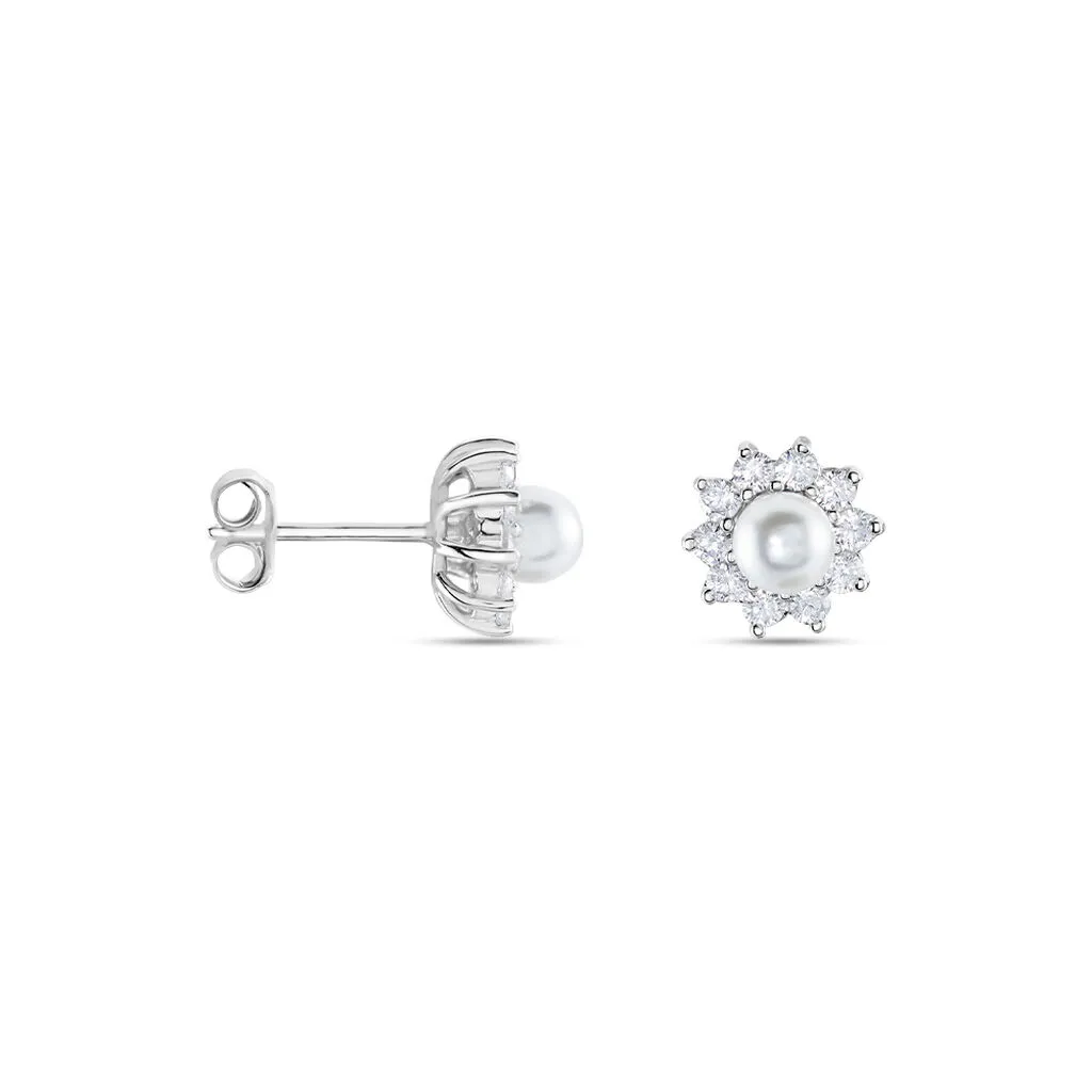 Histoire D'Or Boucles D'oreilles Puces Argent Blanc Cheri Perle De Culture Oxydes 4 Histoire D'Or Boucles D'oreilles Puces Argent Blanc Cheri Perle De Culture Oxydes – Image 2