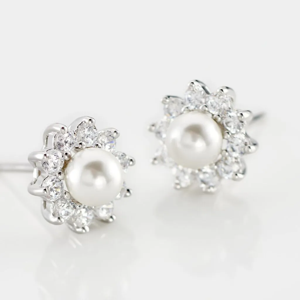 Histoire D'Or Boucles D'oreilles Puces Argent Blanc Cheri Perle De Culture Oxydes 5 Histoire D'Or Boucles D'oreilles Puces Argent Blanc Cheri Perle De Culture Oxydes – Image 3