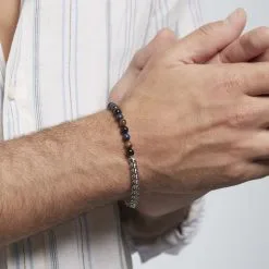 Histoire D'Or Bracelet Acier Blanc Calum œil De Tigre Onyx Agathe -Boucles d'oreilles Bracelet Soldes FIBHBNN005 model0