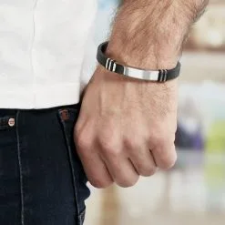 Histoire D'Or Bracelet Acier Blanc Gerard Caoutchouc Noir -Boucles d'oreilles Bracelet Soldes FIBHBW006F model0