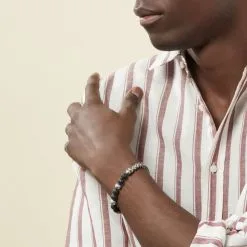 Histoire D'Or Bracelet Kiyo Acier Blanc Pierre De Lave -Boucles d'oreilles Bracelet Soldes FIBHBXN064 model0