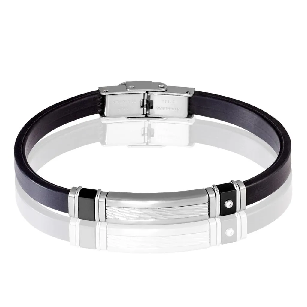 Histoire D'Or Bracelet Eric Acier Blanc Pierre De Synthese 3 Histoire D'Or Bracelet Eric Acier Blanc Pierre De Synthese