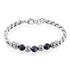 Histoire D'Or Bracelet Gulustan Acier Gris Vieilli Pierres De Lave