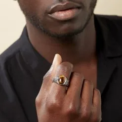 Histoire D'Or Chevalière Acier Vieilli Keegan œil De Tigre -Boucles d'oreilles Bracelet Soldes FIHHGQM001 model2