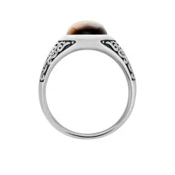 Histoire D'Or Chevalière Acier Vieilli Keegan œil De Tigre -Boucles d'oreilles Bracelet Soldes FIHHGQM001 view2