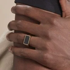 Histoire D'Or Chevalière Plaqué Hadrien Onyx -Boucles d'oreilles Bracelet Soldes FQHHJNN116 model1