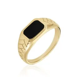 Histoire D'Or Chevalière Plaqué Or Jaune Steven Email Noir