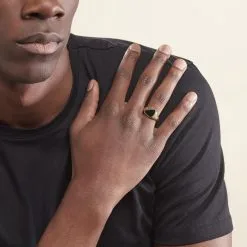 Histoire D'Or Chevalière Plaqué Or Jaune Nelson Email Noir -Boucles d'oreilles Bracelet Soldes FQHHJW0150 model0