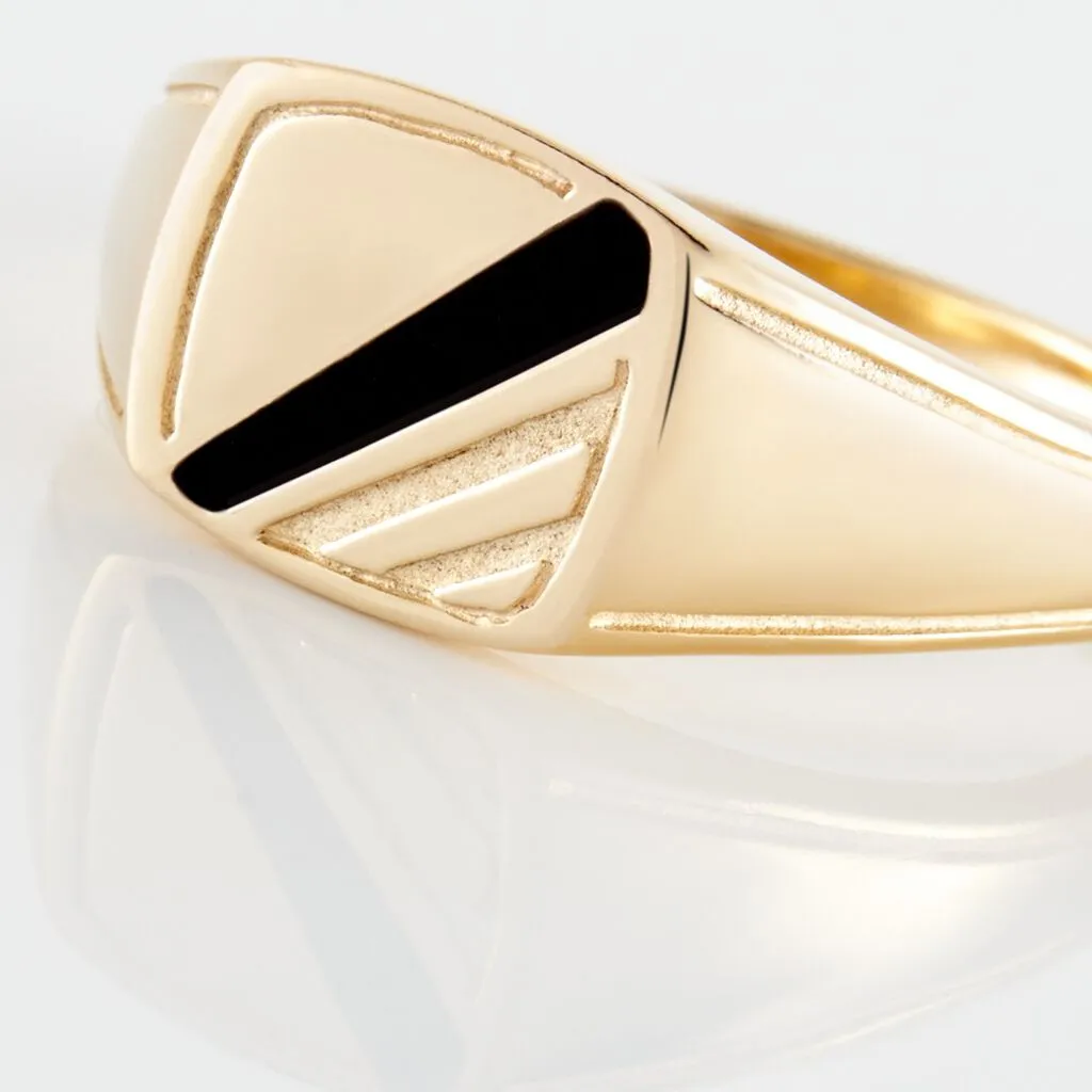 Histoire D'Or Chevalière Plaqué Or Jaune Bennie Email Noir 6 Histoire D'Or Chevalière Plaqué Or Jaune Bennie Email Noir – Image 4