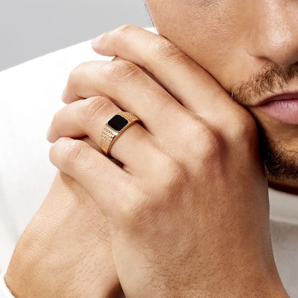 Histoire D'Or Chevalière Plaqué Or Jaune Ariston Email Noir 7 Histoire D'Or Chevalière Plaqué Or Jaune Ariston Email Noir – Image 5