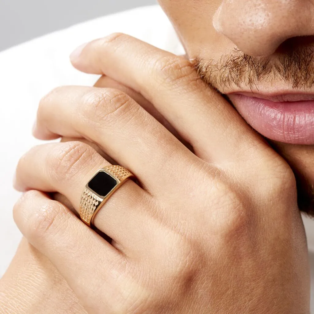 Histoire D'Or Chevalière Plaqué Or Jaune Ariston Email Noir 8 Histoire D'Or Chevalière Plaqué Or Jaune Ariston Email Noir – Image 6