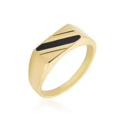 Histoire D'Or Chevalière Plaqué Or Jaune Barth Email Noir