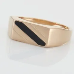 Histoire D'Or Chevalière Plaqué Or Jaune Barth Email Noir -Boucles d'oreilles Bracelet Soldes FQHHJWN005 view3